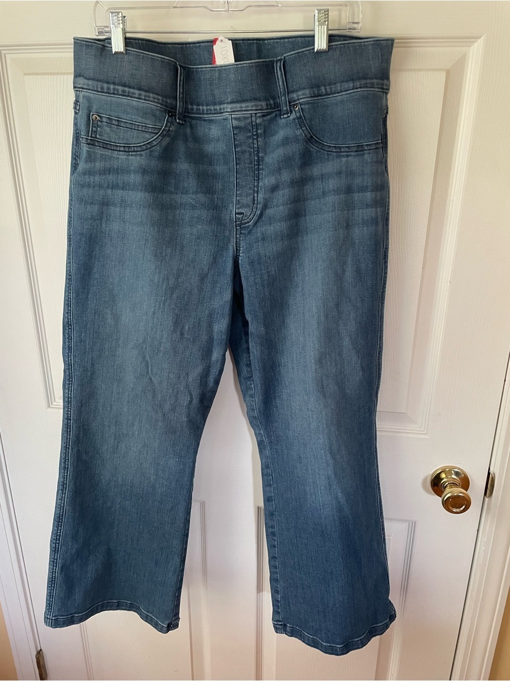 SPANX Jeans Size 1X Blue Wash Cropped Straight Leg Stretch Denim